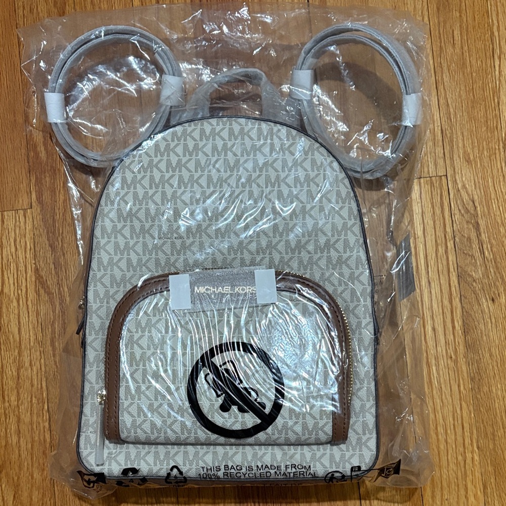 Michael Kors White and Brown Backpack